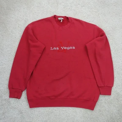 Lee Sweatshirt Mens Medium Red Las Vegas US Embroidered Cotton Blend Grunge Wear - Image 1 of 4