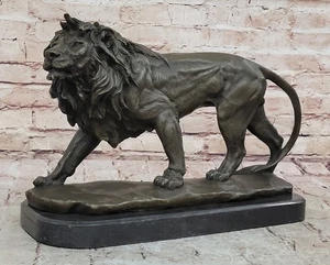 Heißguss Barye signiert Bronze königlicher Löwe Statue Skulptur Büste Marmorsockel Dekor - Bild 1 von 10