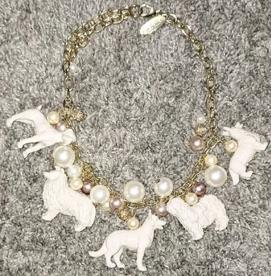 NUEVO SIN ETIQUETAS Lenora Dame "Must Love Dogs" collar de perlas estrás perro - crema/oro Foto 1 de 4