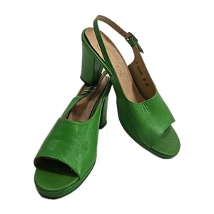 Vintage grüne Leder Slingback Pantolette Heels, Caressa, 60er Jahre, Gr. 8 Rockabilly - Bild 1 von 24