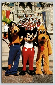 Chrome Walt Disney World Magic Kingdom Mickey Goofy Florida Postcard - Picture 1 of 2