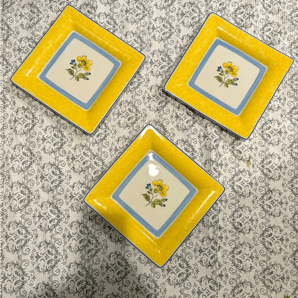 Villeroy & Boch Toscana Amarillo Flor Patrón Juego de 3 Platos Cuadrados Lote 1748 Foto 1 de 4