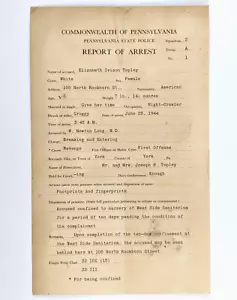 1944 Rapporto arresto documento PA polizia di stato Revenge of the Night Crawler - Foto 1 di 4