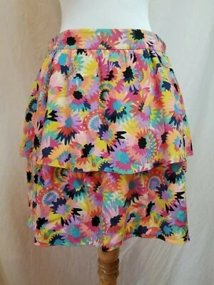 Minifalda de seda con volantes en capas Tibi talla 6 M brillante colorida floral geométrica Foto 1 de 4