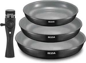 3tlg. BEZIA Pfannenset Keramikbeschichtung abnehmbarer Griff - 20+24+28 cm - Bild 1 von 7