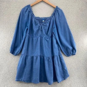 Old Navy Top Womens Large Blue Chambray Long Balloon Sleeves Tie Neck Peasant - Photo 1/11