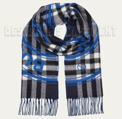 BURBERRY gray ROUNDEL GIANT CHECK reversible to blue LOGO Cashmere 12x66" Scarf - Image 1 of 4