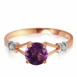 0,92 Karat 14K Massivgold Lila Amethyst Edelstein Ring mit Diamanten Größe 5-11 - Bild 1 von 10