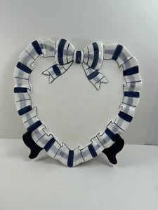 THE HALDON GROUP 1992 - Heart Blue & White Plaid Border Bow Large 12" Platter - Picture 1 of 9