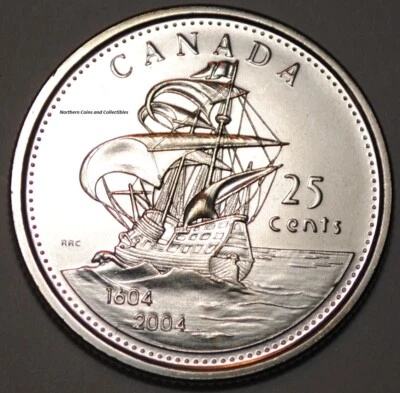 Canada 2004 First Settlement 25 cents UNC from roll - BU Canadian Quarter - Image 1 of 2