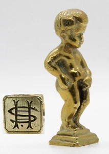 antikes bronzenes Wachssiegel, mit Manneken Pis - Junge uriniert, Initialen: S.H/H.S - Bild 1 von 9