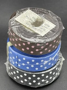 5/8" x 15yds HipGirl Polka Dot Printed Ribbon Swiss Dot Ribbon Lot of 3 - Picture 1 of 5