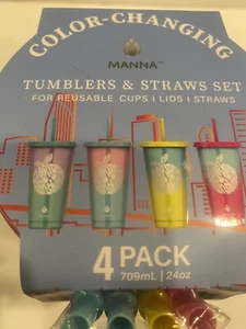 Florida 4 Color Changing Reusable Tumblers Sunshine Lids Straws 24oz SEALED NEW - Picture 1 of 6