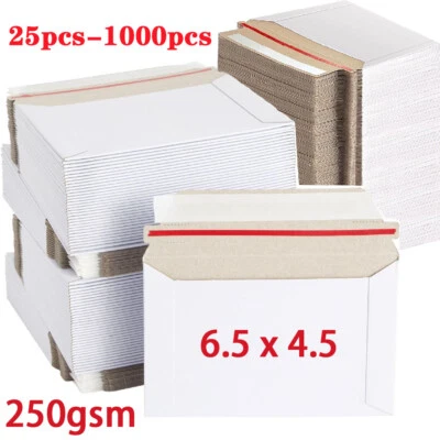 25-1000pcs 6.5 x 4.5 White RIGID PHOTO SHIPPING FLATS CARDBOARD ENVELOPE MAILERS - Image 1 of 4