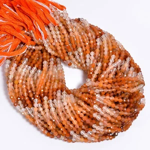 Natural Carnelian Shaded Gemstone Round Faceted Beads 4X4 mm Strand 13" EB-537 - Picture 1 of 2