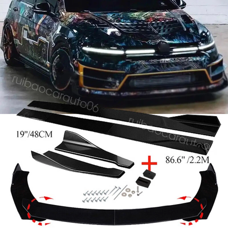 For Volkswagen Golf Front Bumper Lip Splitter Side Skirts Rear Lip Gloss Black - Image 1 of 4