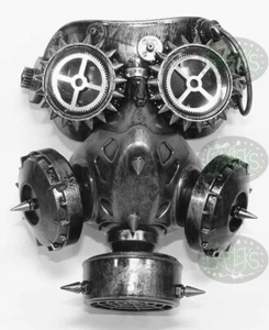 MASCHERA STEAMPUNK ANTIGAS GUERRIERO cyberpunk halloween horror colore argento - Foto 1 di 1