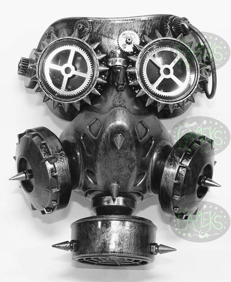 MASCHERA STEAMPUNK ANTIGAS GUERRIERO cyberpunk halloween horror colore argento - Immagine 1 di 1