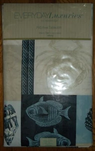 VINYL TABLECLOTH 52 x 70 RECTANGULAR EVERYDAY LUXURIES OCEAN NAUTICAL PRINT NEW - Picture 1 of 4