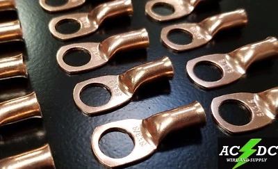 (50) 8 gauge Ring 3/8" Hole Terminal BATTERY Lug Bare Copper Un-insulated AWG - Image 1 of 4
