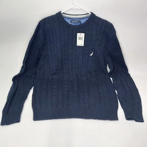 Nautica Mens XL Long Sleeve Crewneck Sweater Navy Blue Solid Cable Knit Style - Picture 1 of 8