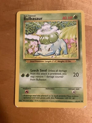 Rare 1999 Pokemon Bulbasaur 40HP Card 44/102 - Offers accepted - Image 1 of 2