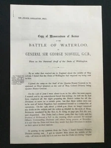 1815 SCHLACHT VON WATERLOO: GENERAL SIR GEORGE SCOVELLS MEMO WIE ER ES SAH (Repro) - Bild 1 von 7