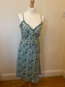 Next green leaf/flower pattern cotton sun dress with adjustable straps. size 14 - Picture 1 of 7