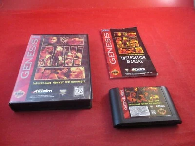 WWF Raw (Sega Genesis) COMPLETE w/ Box manual game WORKS! - Image 1 of 4