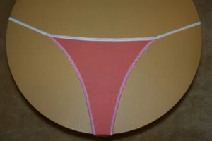 Medium Peach G-String w Shiny Pink Bands & Shiny White Band - Size Medium - Picture 1 of 2