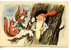 Elf-Gnome Smokes Pipe in Tree-Home of Squirrels-Cute Fantasy Vintage Postcard