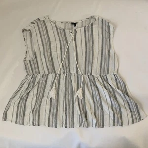 Torrid Shirt Blouse Women 2X White Stripe Tassel Peplum Boho Nautical Preppy - Picture 1 of 8