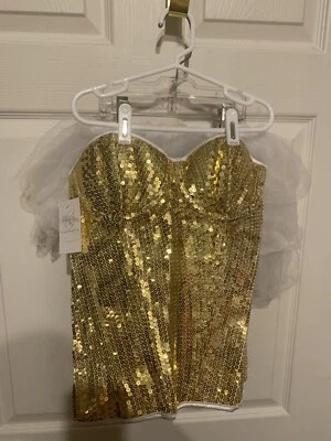 New Daisy Corsets 5 Piece Sexy Sequin Angel Costume Adult Size S Gold Sequin - Image 1 of 4