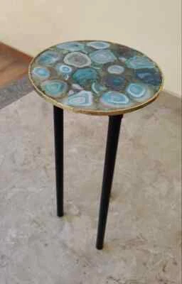 Blue Agate End Table Slab, Geode Agate Side Table, Home Table Living Room Decor - Image 1 of 4