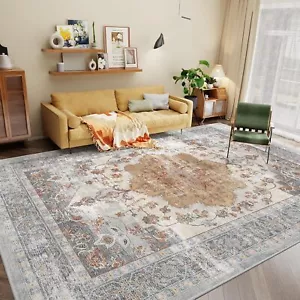 New-Vintage Washable Rug 5x7 - Machine Washable & Foldable Area Rugs with Non Sl - Picture 1 of 6