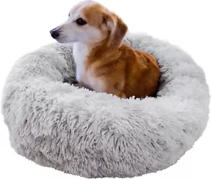 Warm Plush Round Donut Pet Dog Cat Bed Fur Cuddler Soft Puppy Calming Bed 25" - Picture 1 of 5