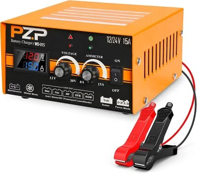 12V 24V Adjustable Current Manual Auto Battery Charger For Lead Acid Batteries - Image 1 of 4