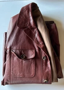 Salamander Exclusive Nice Red Cognac Color Leather Coat 58 Vintage EUC - Picture 1 of 12