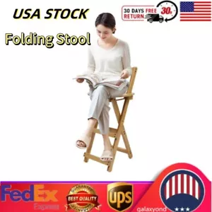 Folding Bamboo Stool Portable Tall Chair Bar Stool Foldable Porch Kitchen Chair - Picture 1 of 14