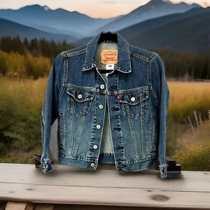 LEVI STRAUSS Kids Small Jacket Blue Denim Jean Trucker Button Youth Coat 57511 - Picture 1 of 6