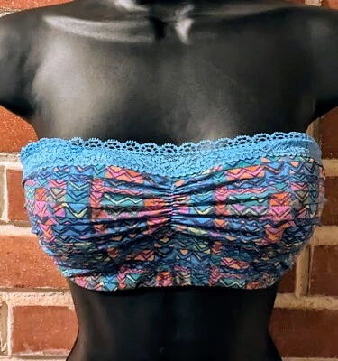 Sujetador sin tirantes azul Aerie multicolor con detalles de encaje 34B  Foto 1 de 4