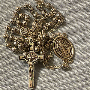 Saint Benedict Catholic Rosary Necklace Silver Tone Beads | Rosario San Benito