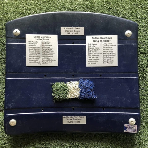 Dallas Cowboys Texas Stadium Seat Bottom W/HOF & ROH Plaques & Turf w/COA rare Cover