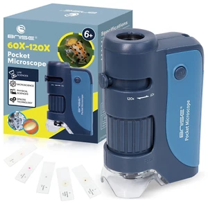 Pocket Microscope,60X-120X LED Lighted Handheld Microscope W/ 5 Slides Specimens - Picture 1 of 12