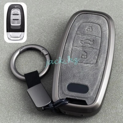 For Audi 3 Button Metal Leather Car Key Fob Case Cover Keychain Accessories - Image 1 of 4