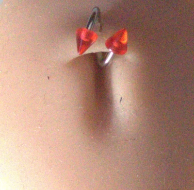 One 14g 3/8 Surgical Steel UV Glow Red Spike Cone Twister Spiral Belly Lip Ring - Image 1 of 4