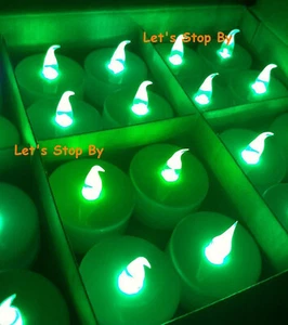 24 Green flameless Batteries LED TEA LIGHTS ideal candle Vase WEDDING PARTY  - Picture 1 of 1