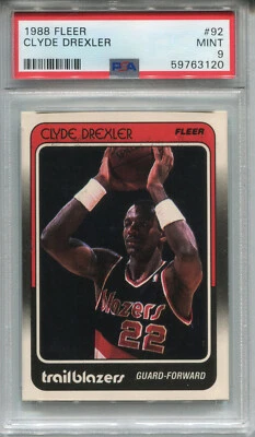 1988 Fleer #92 Clyde Drexler PSA 9 MINT Portland Trailblazers - Image 1 of 2