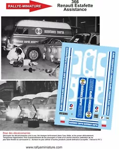DECALS 1/24 REF 0366 RENAULT ESTAFETTE ASSISTANCE ALPINE RENAULT RALLYE RALLY - Foto 1 di 1