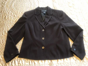 NORTON MCNAUGHTON WOMENS BROWN WHITE STITCHING BLAZER JACKET SIZE 14P - Picture 1 of 5